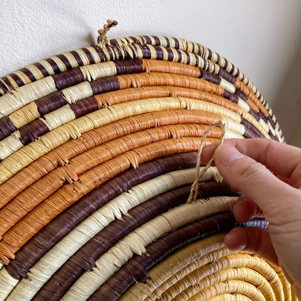 Vintage Large 18” African Handwoven Basket Wall Hanging Decor Geometric Design